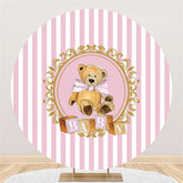 Rosa Weiß Streifen Runden Khaki Teddy Baby Dusche Hintergrund